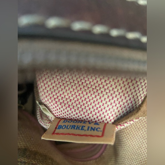 Dooney Bourke logo Tan & Brown Shoulder Purse with Brown Leather Trims Handbag - Picture 7 of 16